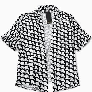 NWT Truth Black & Ivory Abstract Geo Print Button Down Blouse | XL
